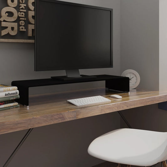 Table TV/rehausseur d'écran en verre noir 90x30x13 cm