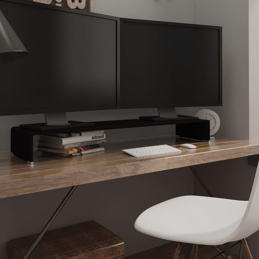 Table TV/rehausseur d'écran en verre noir 110x30x13 cm