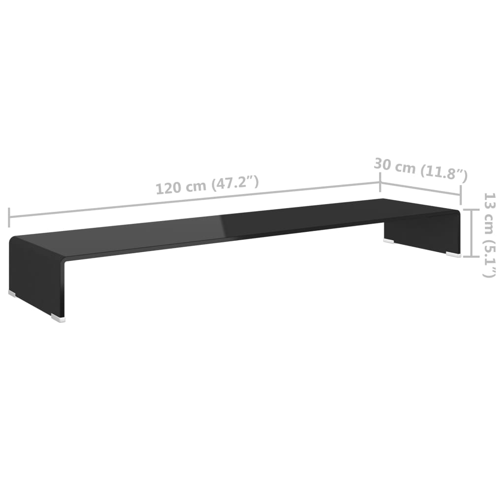 Table TV/rehausseur d'écran en verre noir 120x30x13 cm