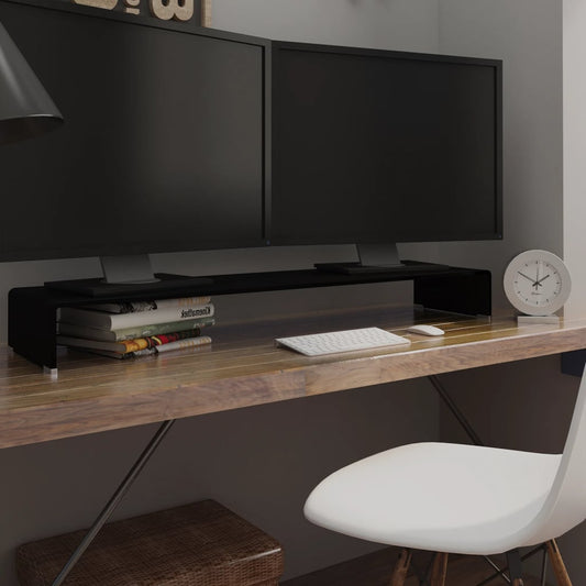 Table TV/rehausseur d'écran en verre noir 120x30x13 cm