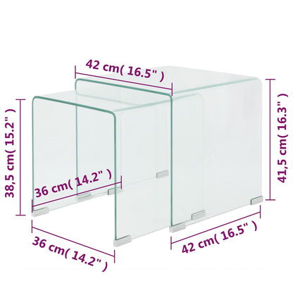 Zweiteiliges Satztisch-Set aus gehärtetem Glas Transparent