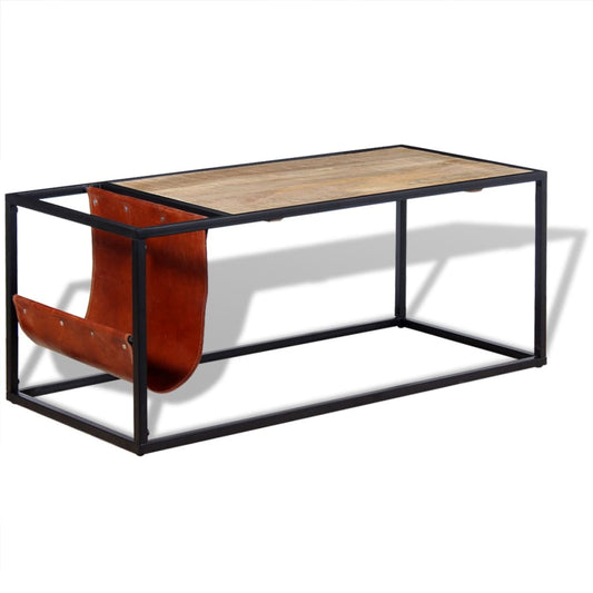 Coffee table with magazine rack made of genuine leather 110x50x45 cm