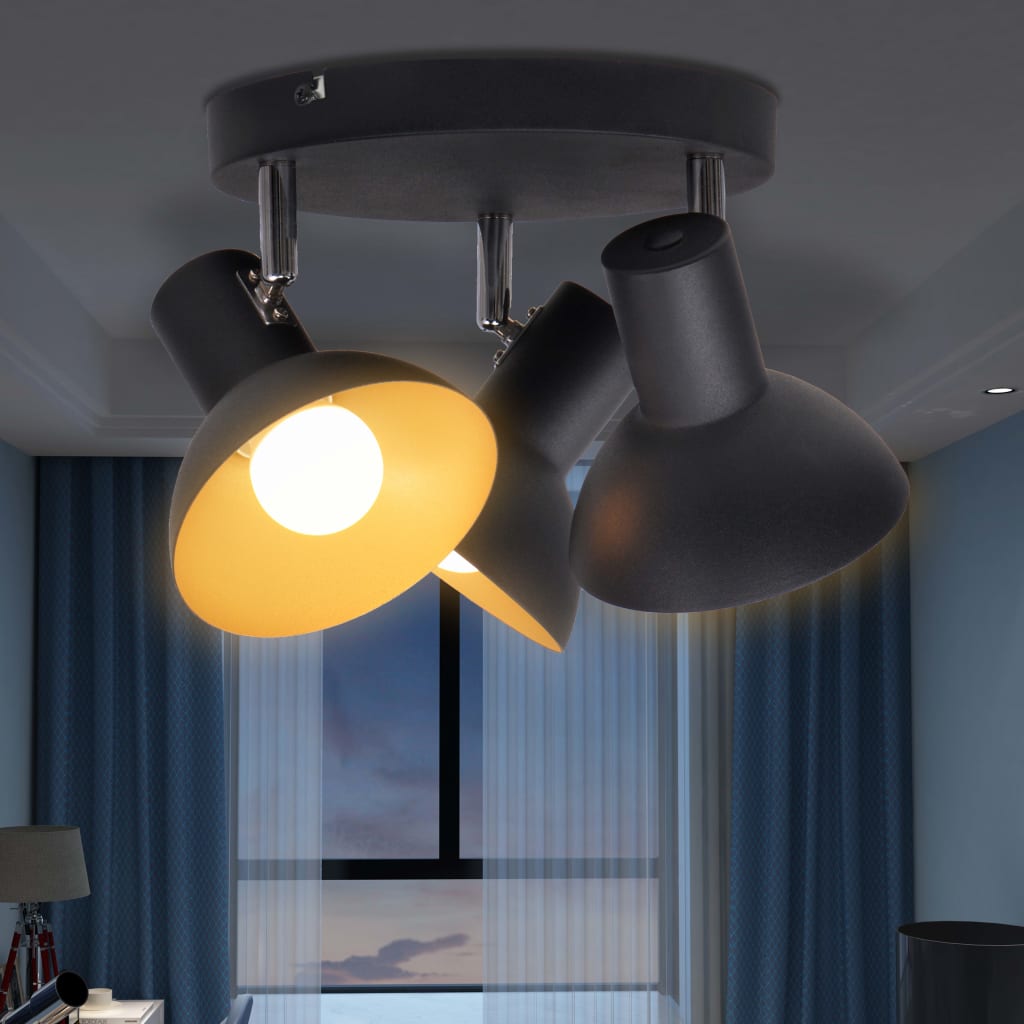 Deckenlampe für 3 Glühbirnen E27 Schwarz und Gold