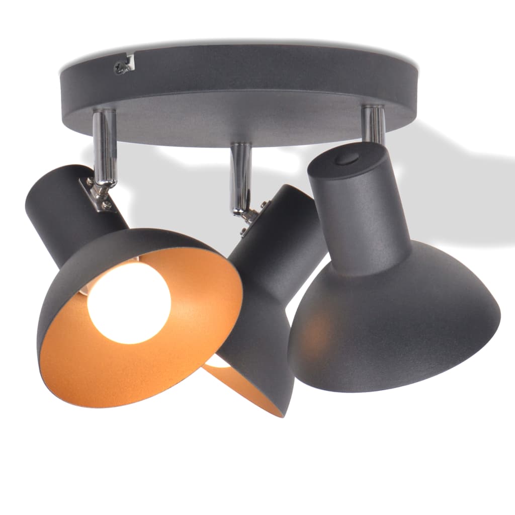 Deckenlampe für 3 Glühbirnen E27 Schwarz und Gold