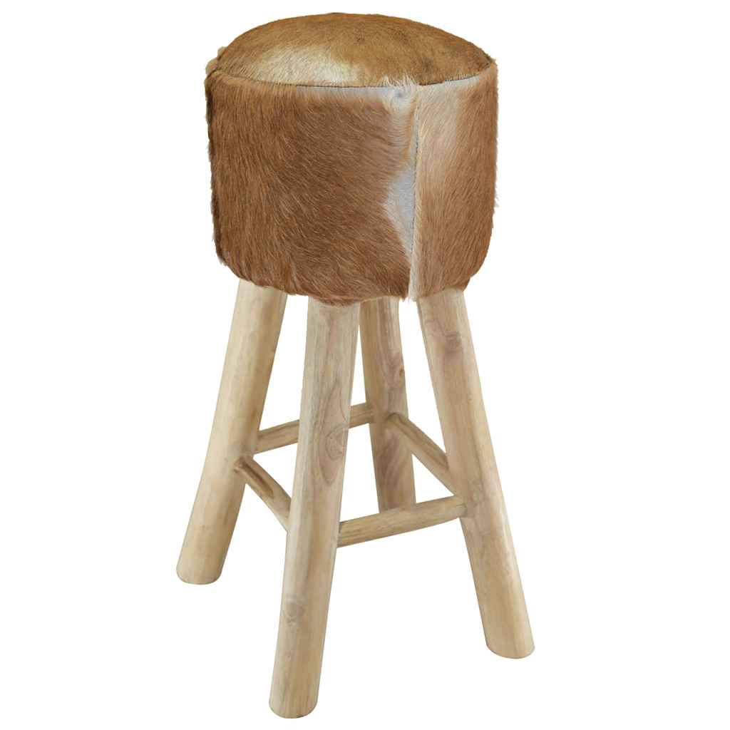 Barhocker Ziegenleder und Teak Massivholz