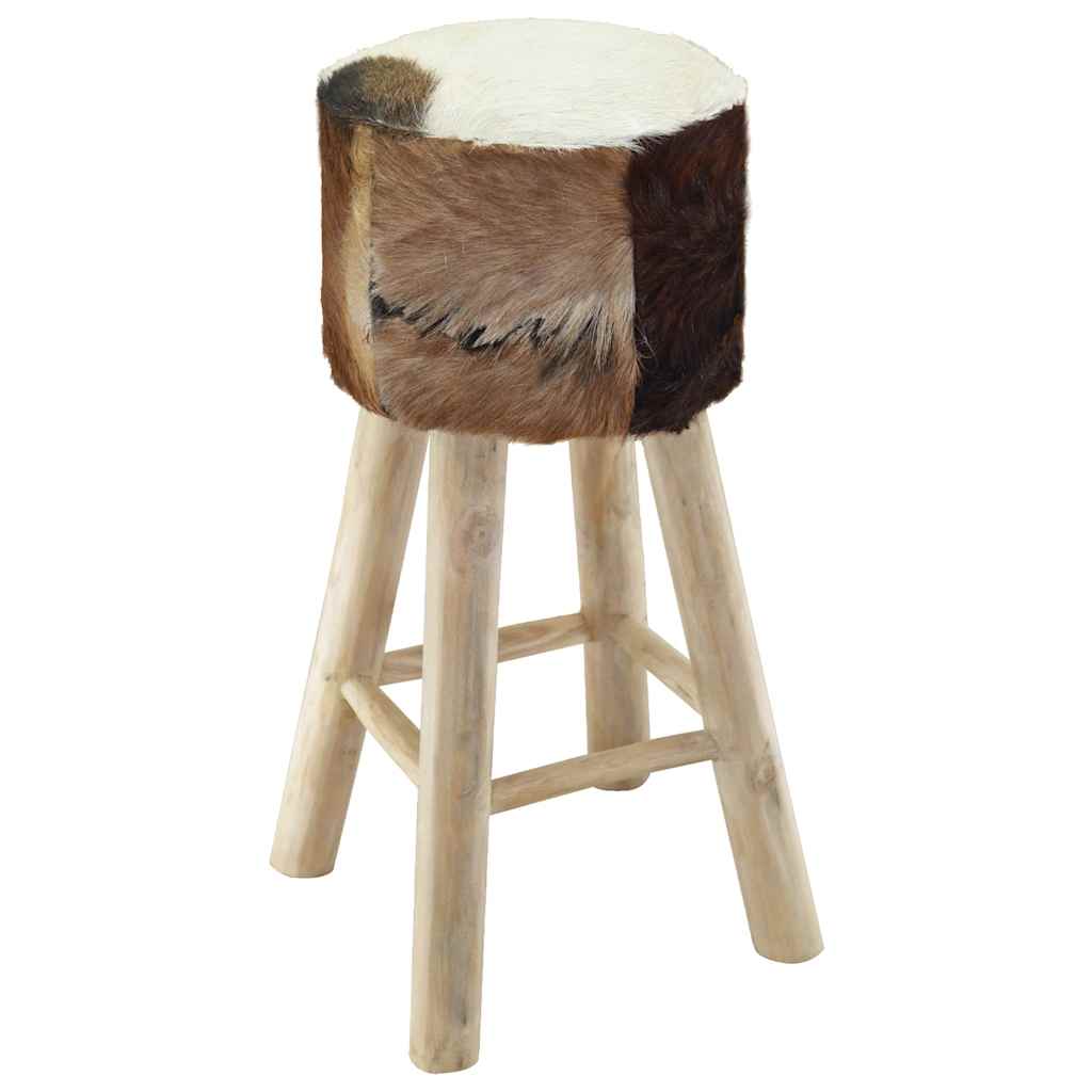 Barhocker Ziegenleder und Teak Massivholz