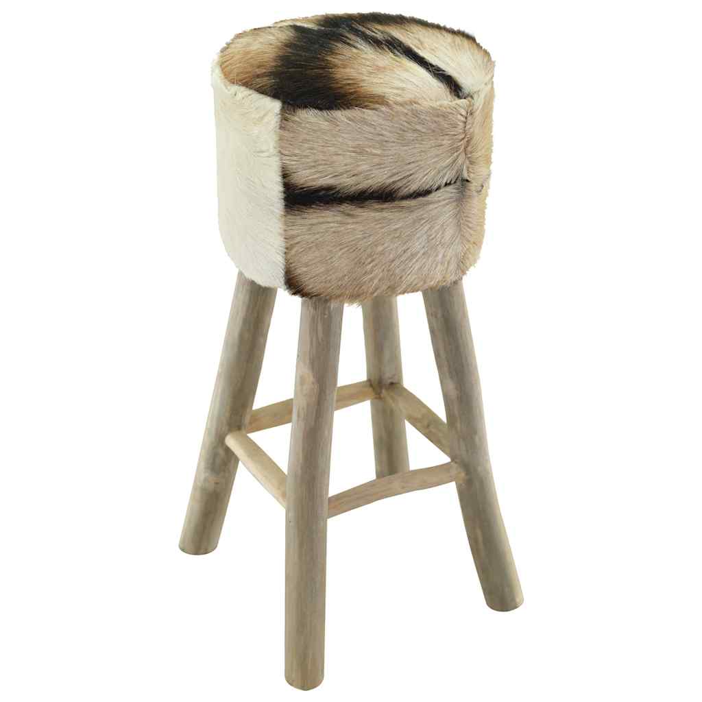 Barhocker Ziegenleder und Teak Massivholz