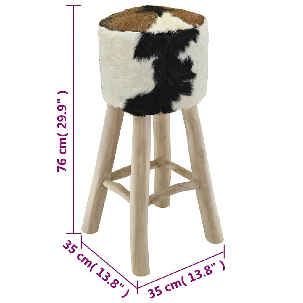 Barhocker Ziegenleder und Teak Massivholz