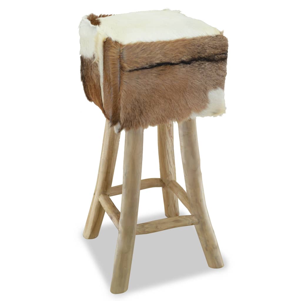 Barhocker Ziegenleder und Massivholz Teak