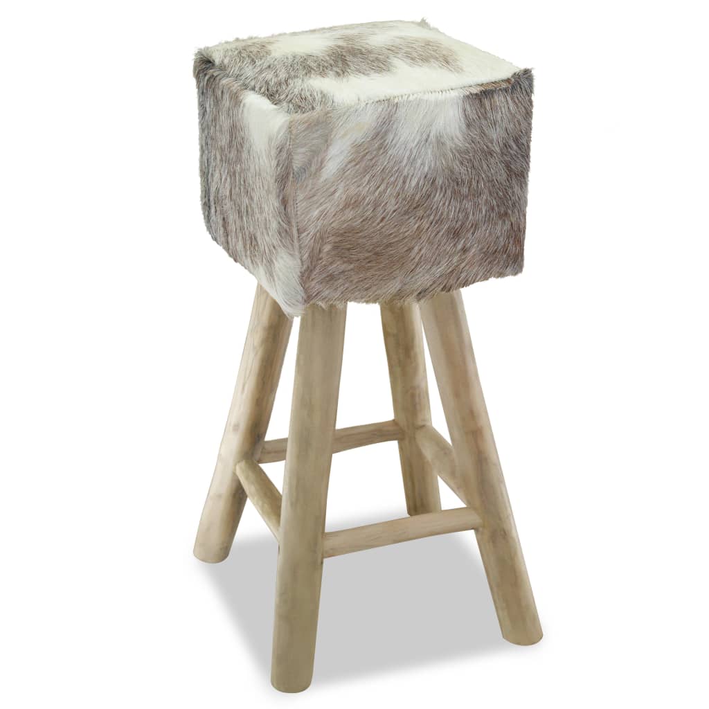 Barhocker Ziegenleder und Massivholz Teak