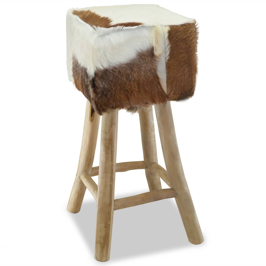 Barhocker Ziegenleder und Massivholz Teak