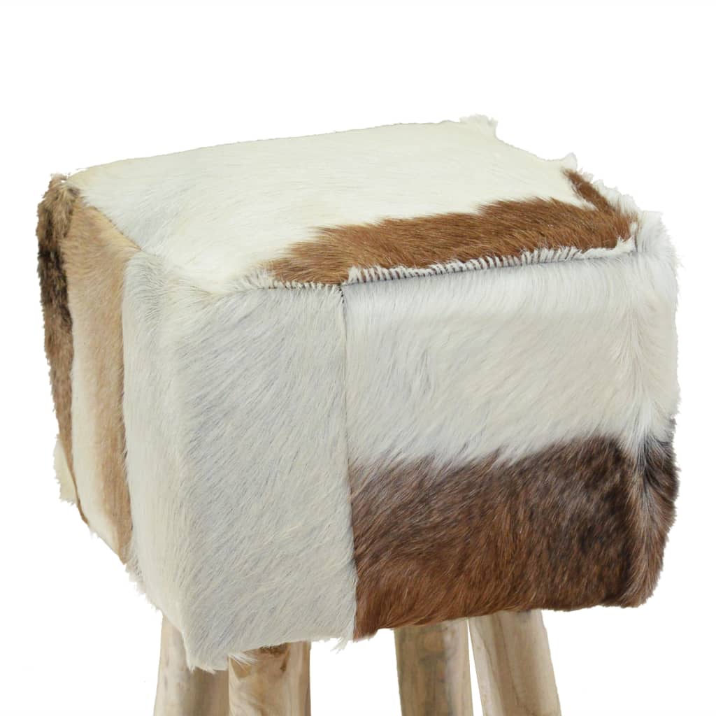 Barhocker Ziegenleder und Massivholz Teak