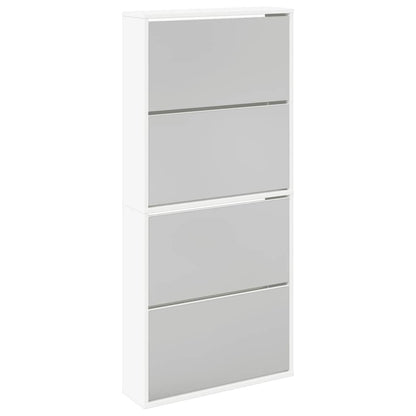 Schuhschrank mit 4 Fächern Spiegel Weiß 63×17×134 cm