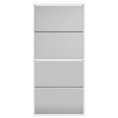 Schuhschrank mit 4 Fächern Spiegel Weiß 63×17×134 cm