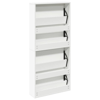 Schuhschrank mit 4 Fächern Spiegel Weiß 63×17×134 cm