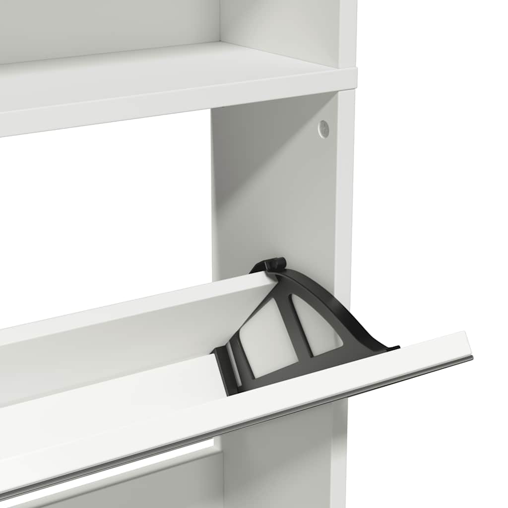 Schuhschrank mit 4 Fächern Spiegel Weiß 63×17×134 cm