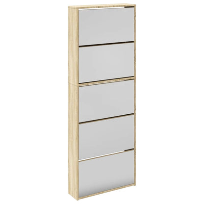 Schuhschrank mit 5 Fächern Spiegel Eiche 63x17x169,5 cm