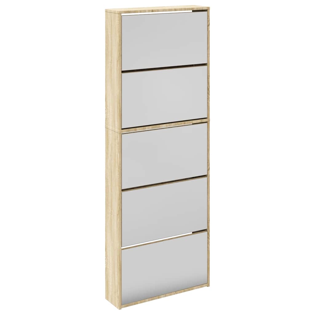 Schuhschrank mit 5 Fächern Spiegel Eiche 63x17x169,5 cm