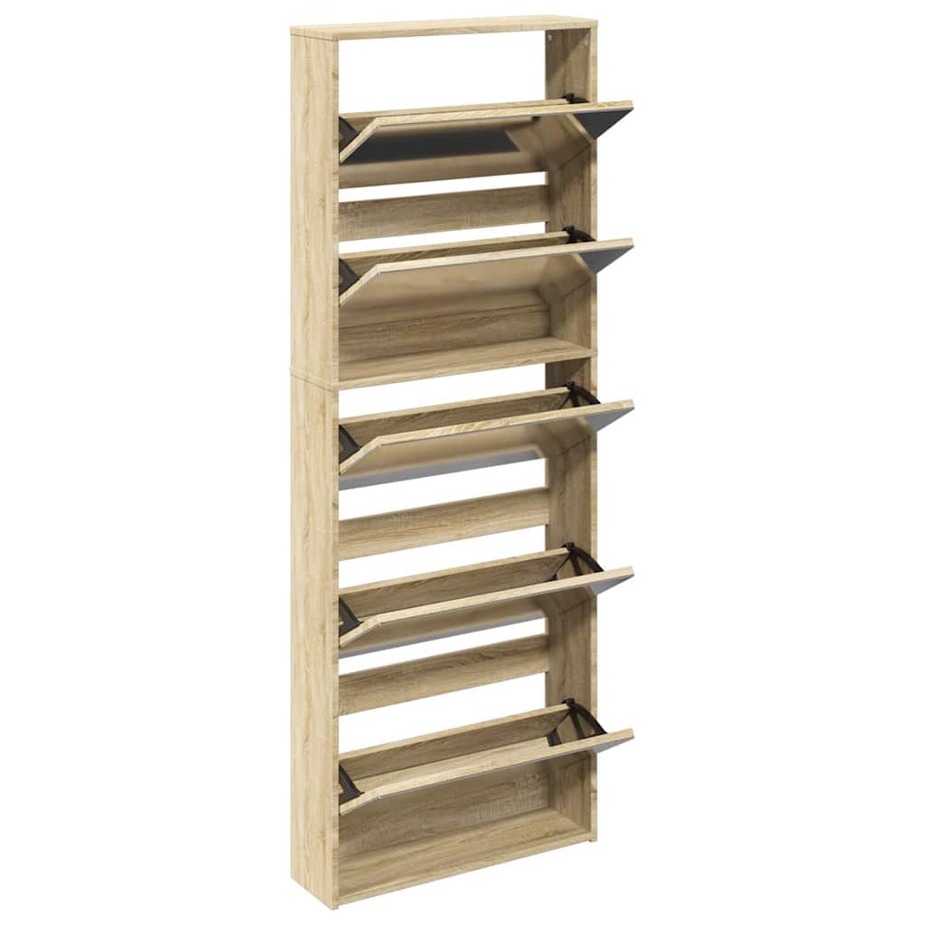 Schuhschrank mit 5 Fächern Spiegel Eiche 63x17x169,5 cm