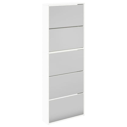 Schuhschrank mit 5 Fächern Spiegel Weiß 63×17×169,5 cm