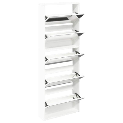 Schuhschrank mit 5 Fächern Spiegel Weiß 63×17×169,5 cm