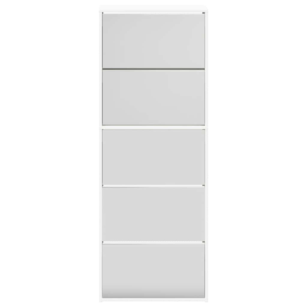 Schuhschrank mit 5 Fächern Spiegel Weiß 63×17×169,5 cm