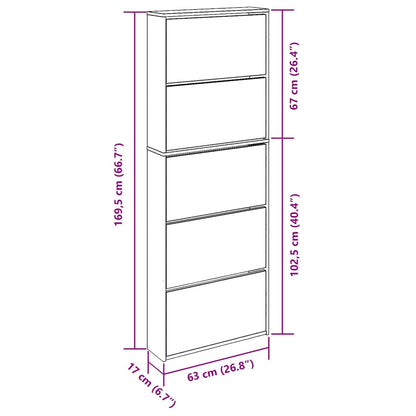 Schuhschrank mit 5 Fächern Spiegel Weiß 63×17×169,5 cm