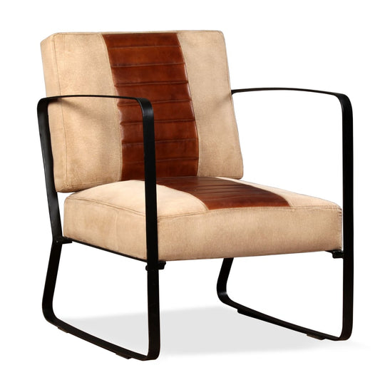 Loungesessel Braun Echtleder und Canvas