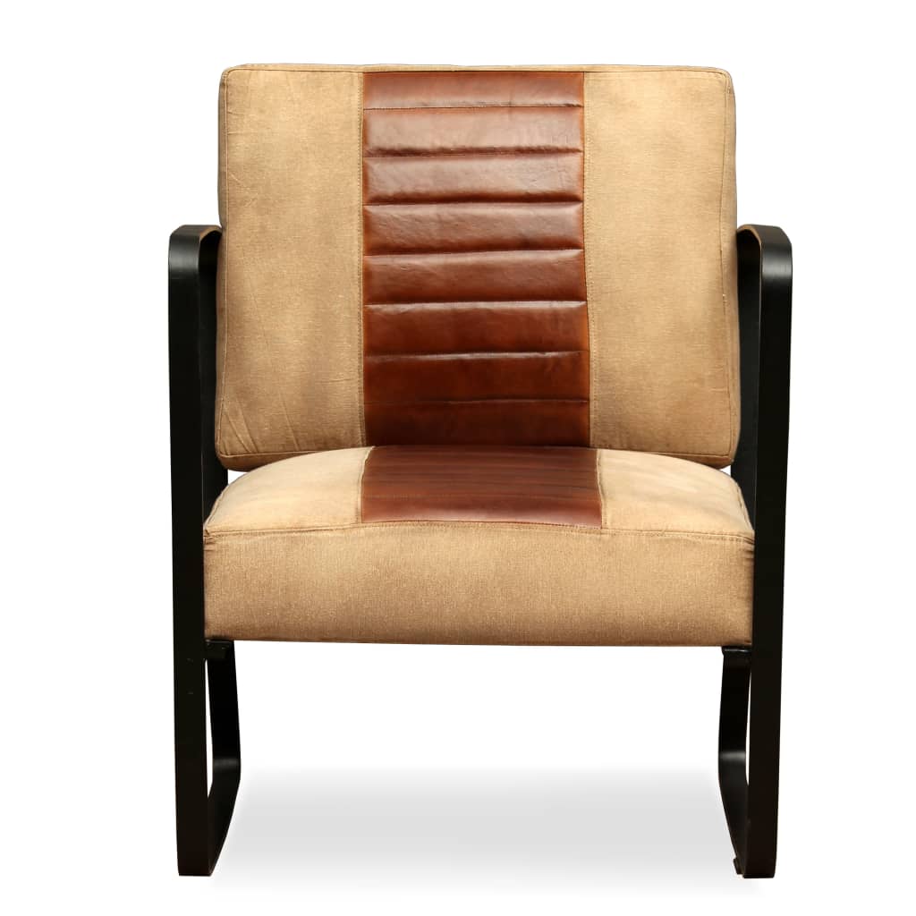 Loungesessel Braun Echtleder und Canvas