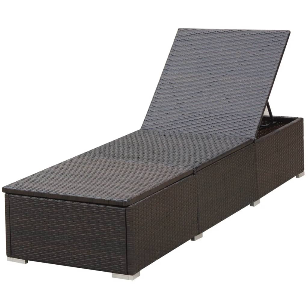 Chaise longue 2 pièces avec table, en résine tressée, marron