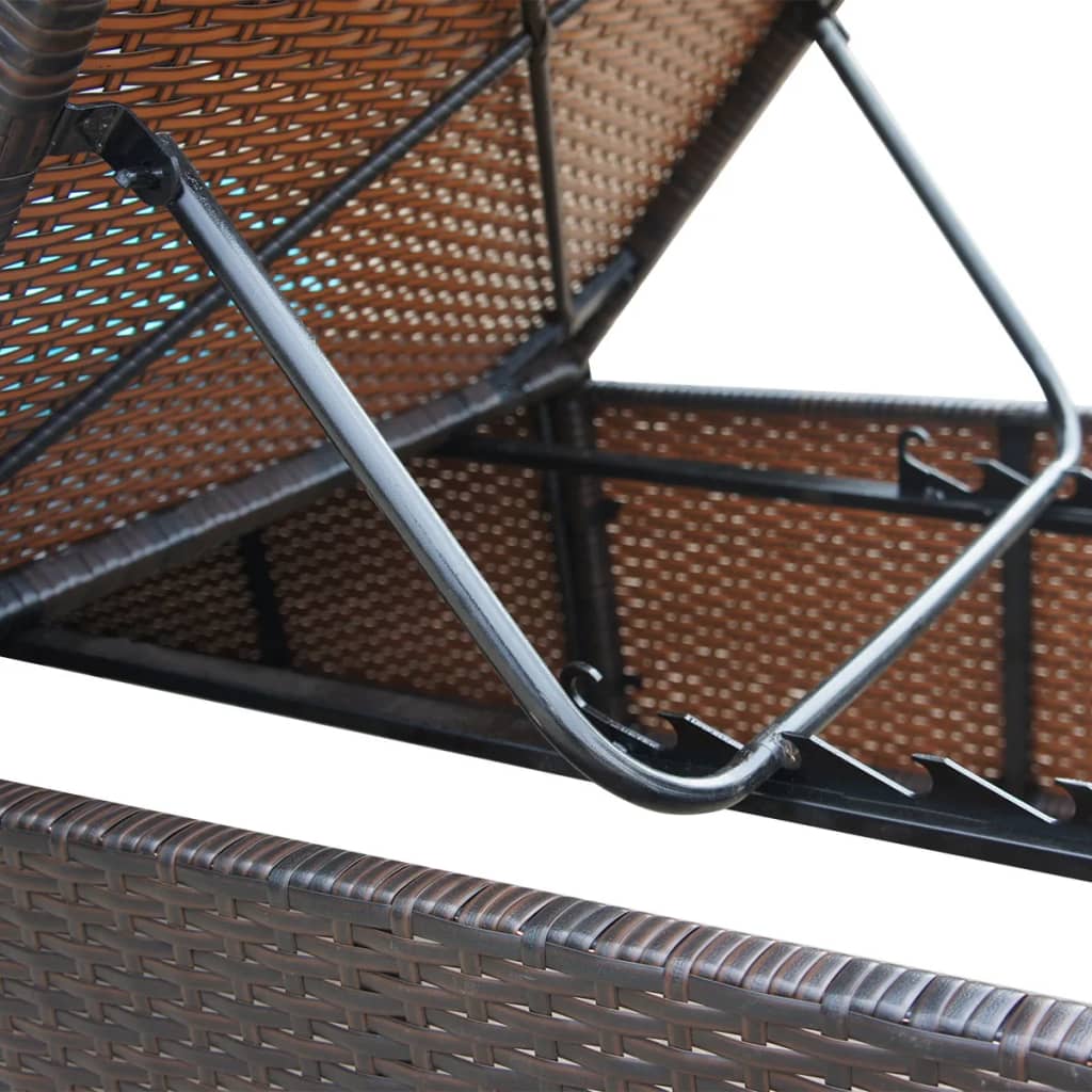 Chaise longue 2 pièces avec table, en résine tressée, marron