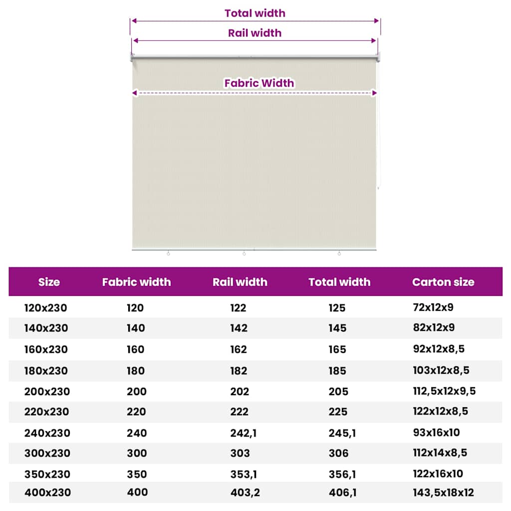Außenrollo 145 (B)x230 (H) cm Cremeweiß