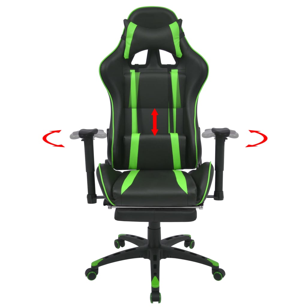 Neigbarer Racing-Bürostuhl mit Fußstütze Grün