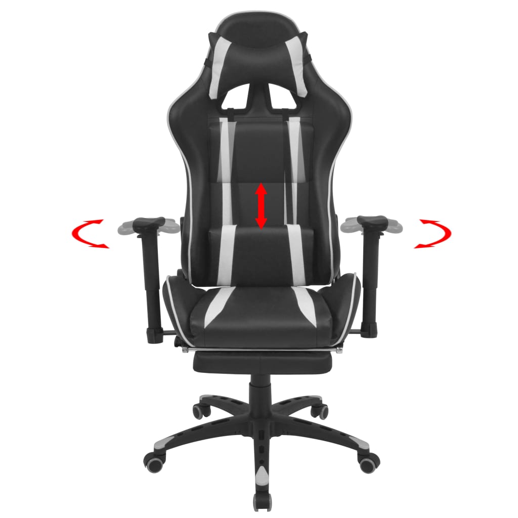 Neigbarer Racing-Bürostuhl mit Fußstütze Weiß