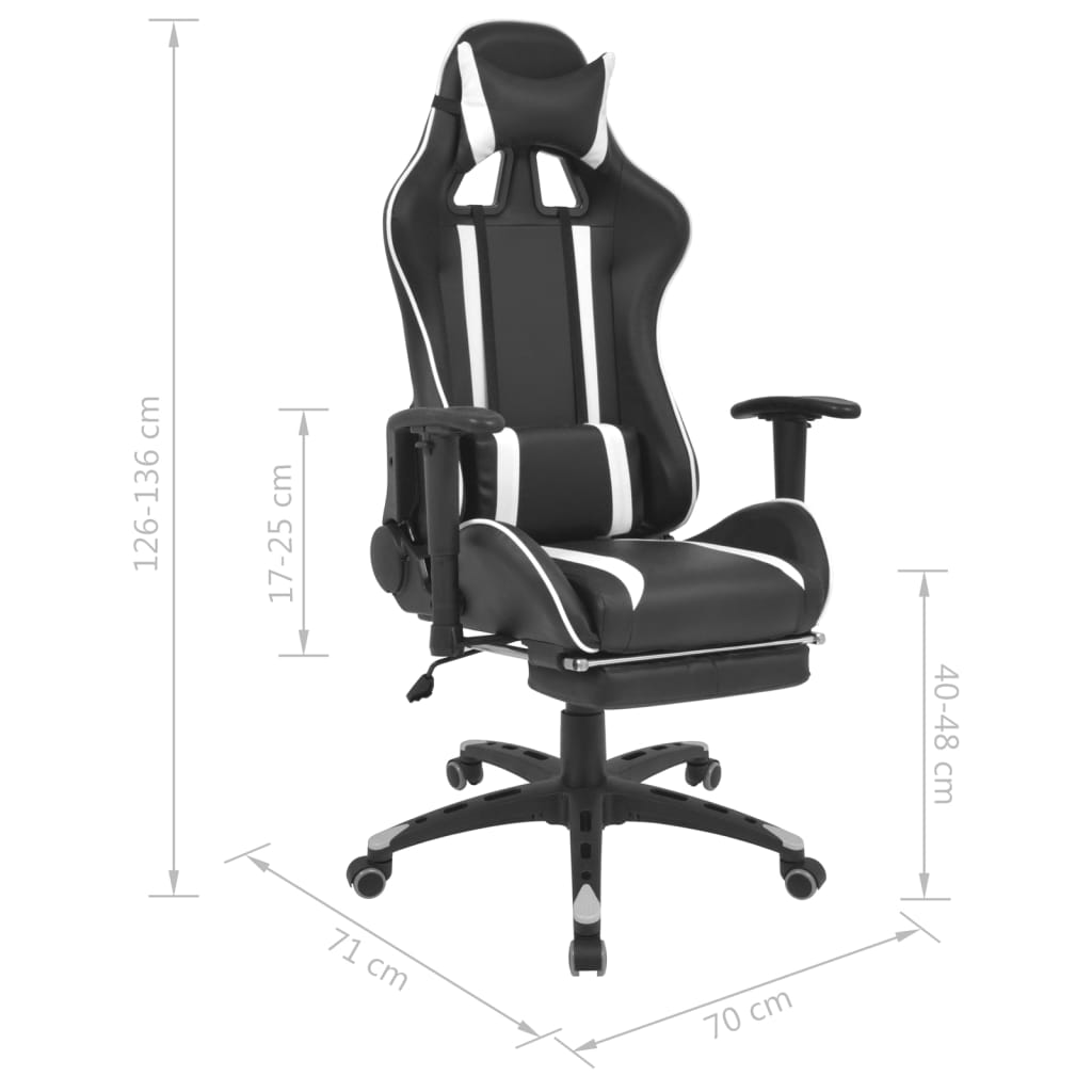 Neigbarer Racing-Bürostuhl mit Fußstütze Weiß