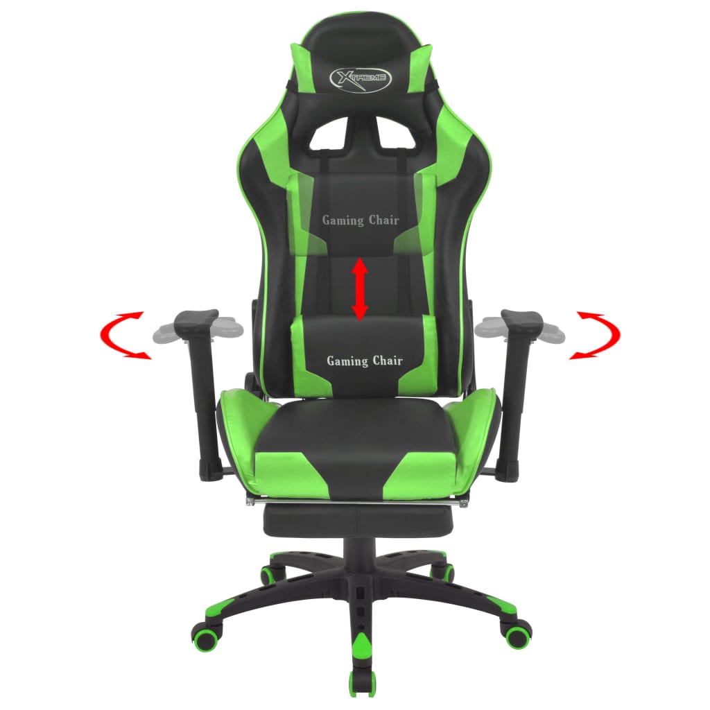 Neigbarer Racing-Bürostuhl mit Fußstütze Grün