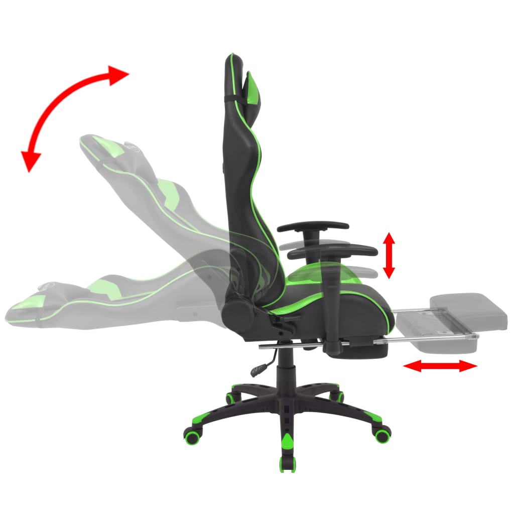 Neigbarer Racing-Bürostuhl mit Fußstütze Grün