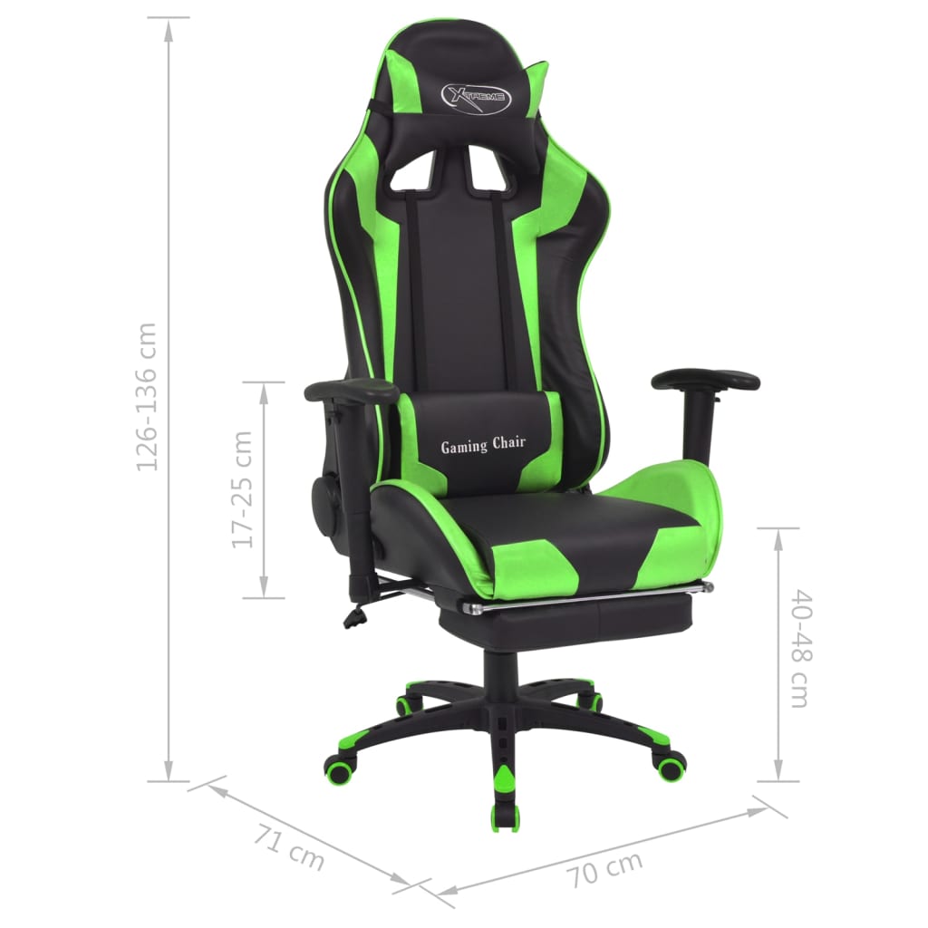 Neigbarer Racing-Bürostuhl mit Fußstütze Grün
