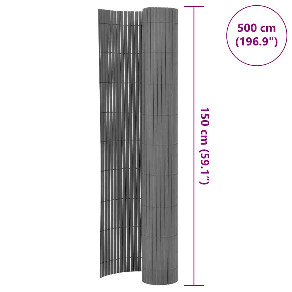 Gartenzaun Doppelseitig PVC 150 x 500 cm Grau