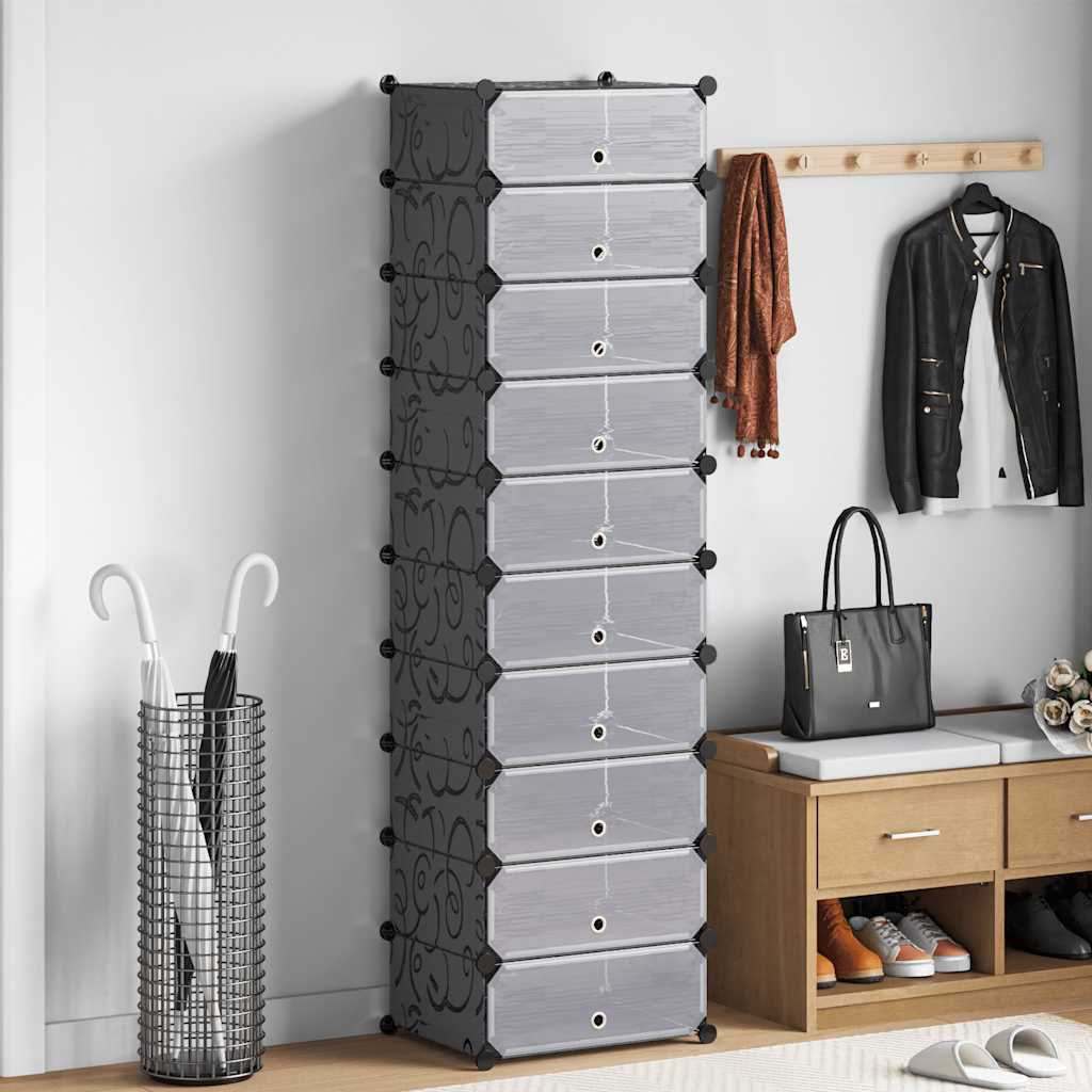 Schuh-Organizer Zusammenklappbar mit 10 Fächern Schwarz