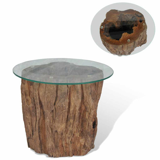 Coffee table teak glass 50x40 cm