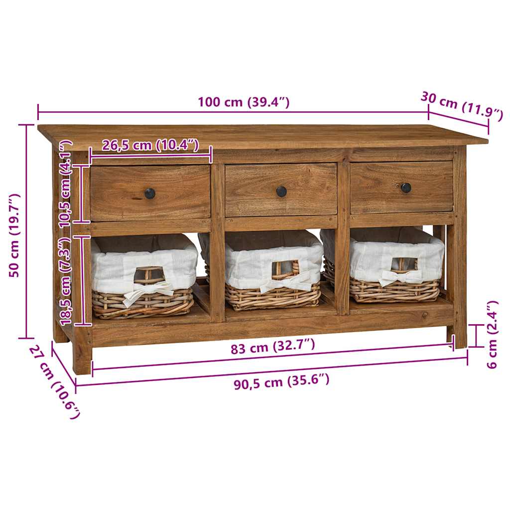 Sideboard Massives Mahagoniholz 100x30x50 cm