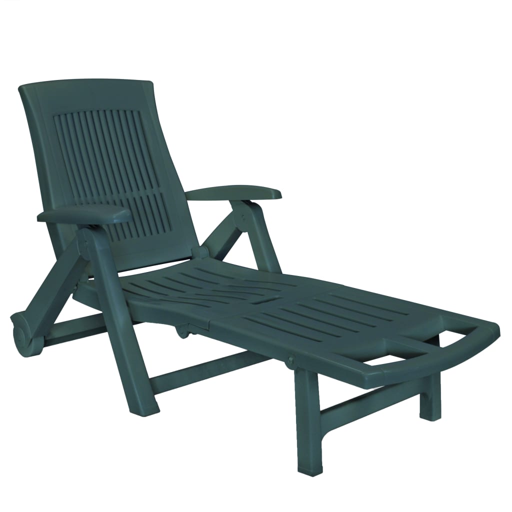 Chaise longue avec repose-pieds réglable en plastique vert