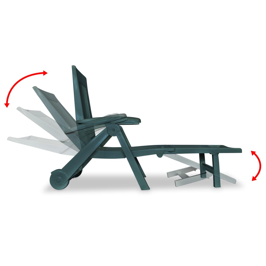 Chaise longue avec repose-pieds réglable en plastique vert