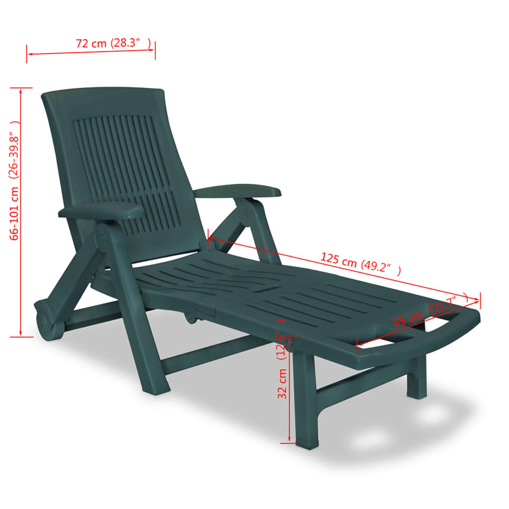 Chaise longue avec repose-pieds réglable en plastique vert