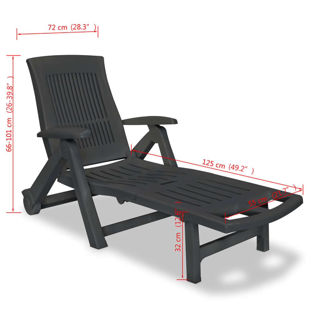 Bain de soleil avec repose-pieds réglable en plastique anthracite