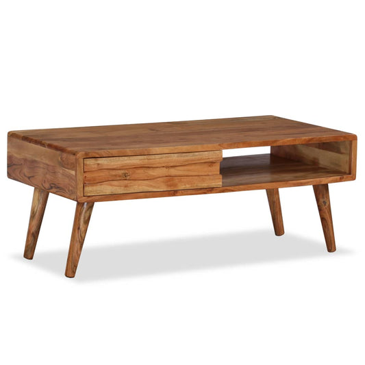 Coffee table with drawer, solid wood, carved 100x50x40 cm