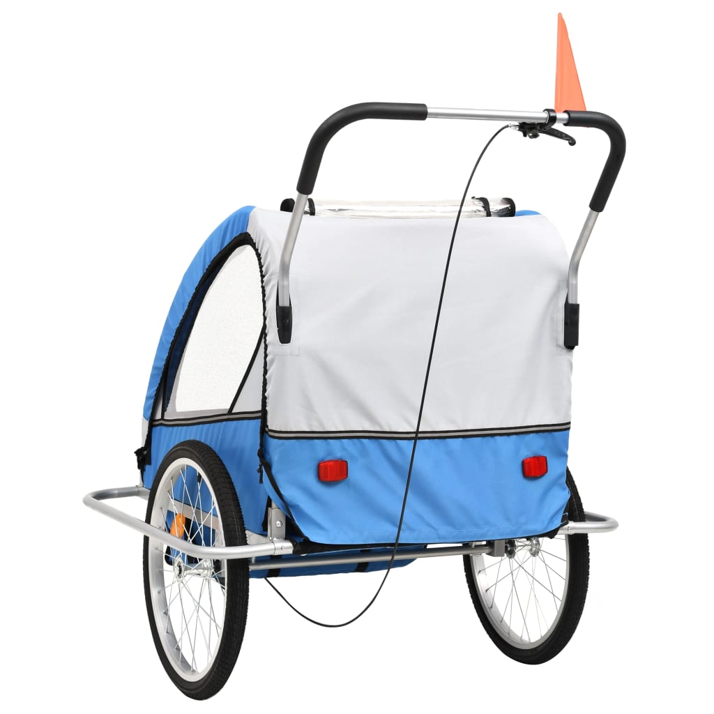 2-in-1 Fahrradanhänger und Kinderwagen Blau und Grau