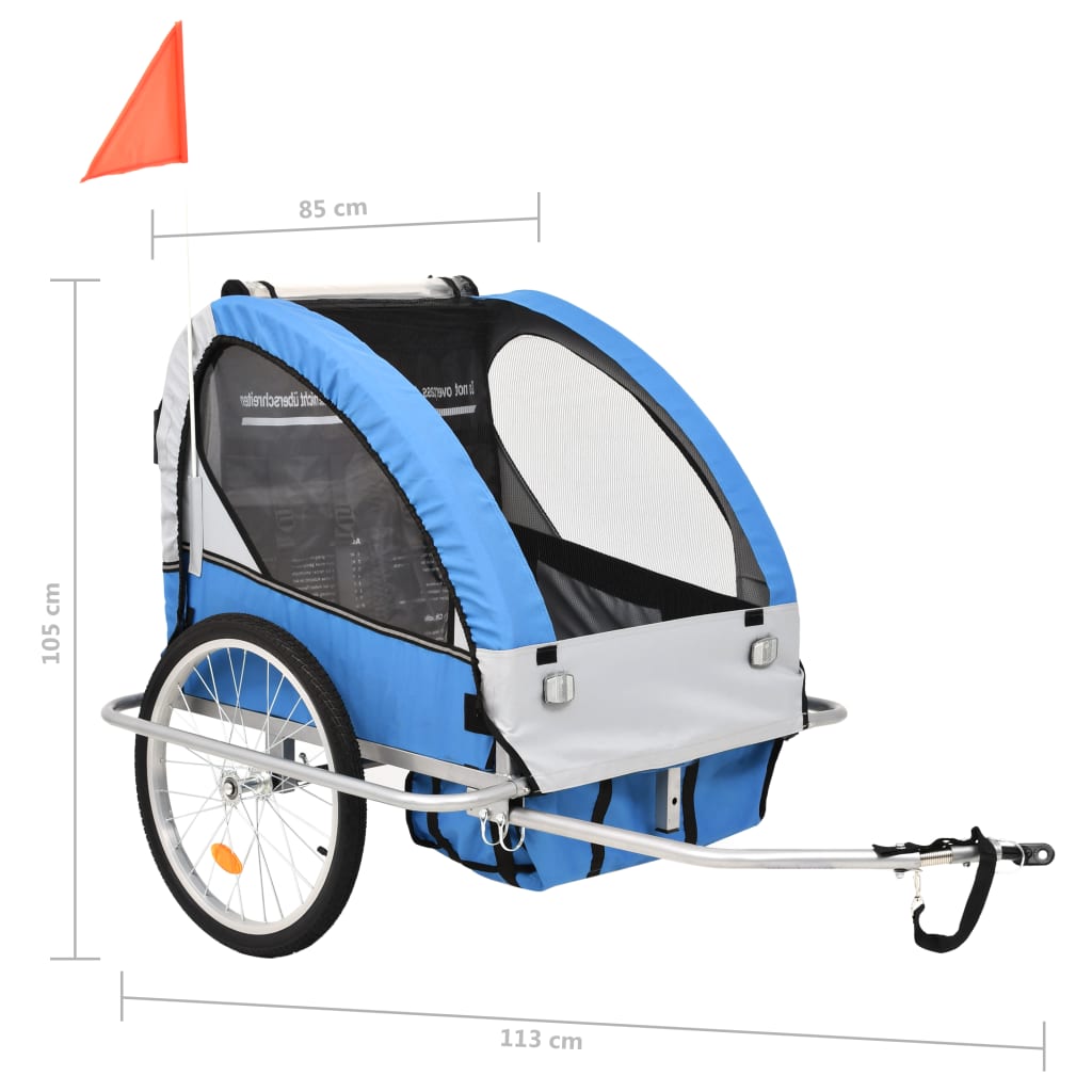 2-in-1 Fahrradanhänger und Kinderwagen Blau und Grau