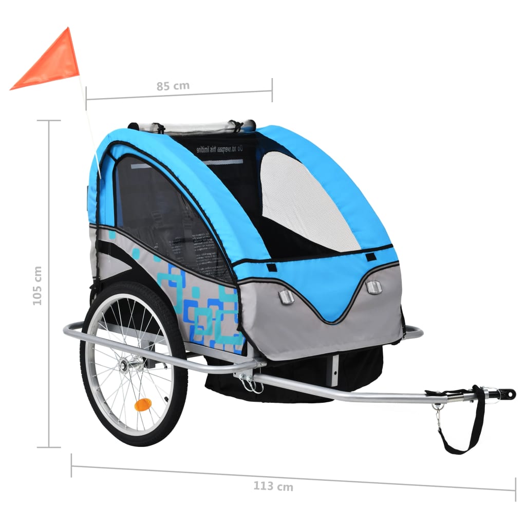 Remorque vélo et poussette 2 en 1 bleu et gris